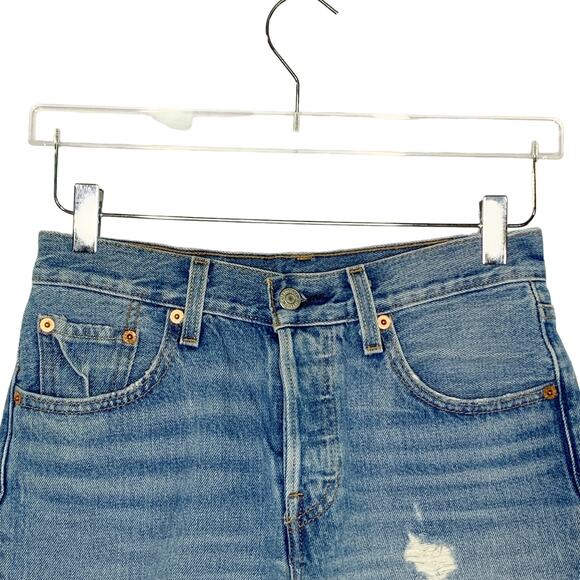 Levis 27 Premium Denim Distressed Cuff Jean Shorts Medium Blue - Picture 4 of 9